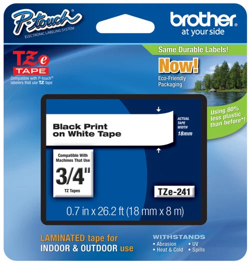 BROTHER TZE-241 3/4 IN. BLACK ON WHITE P-TOUCH TAPE