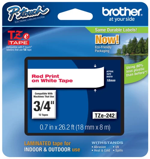 BROTHER TZE-242 3/4 IN. RED ON WHITE P-TOUCH TAPE