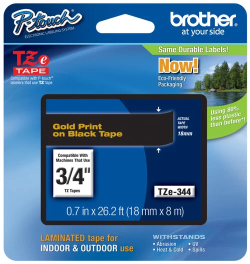 BROTHER TZE-344 3/4 IN. GOLD ON BLACK P-TOUCH TAPE