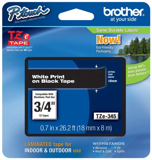 BROTHER TZE-345 3/4 IN. WHITE ON BLACK P-TOUCH TAPE