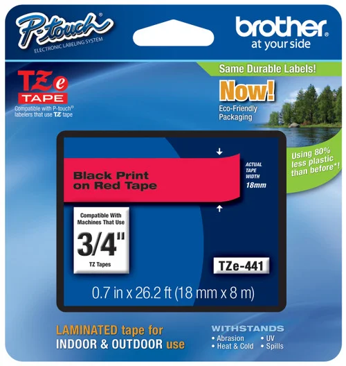 BROTHER TZE-441 3/4 IN. BLACK ON RED P-TOUCH TAPE