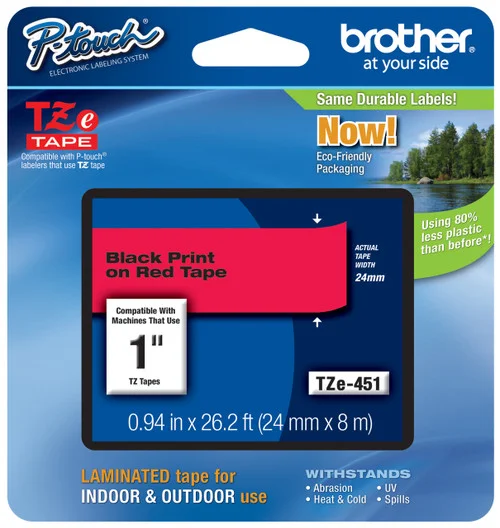 BROTHER TZE-451 1 IN. BLACK ON RED P-TOUCH TAPE