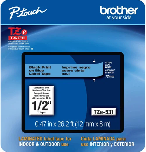 BROTHER TZE-531 1/2 IN. BLACK ON BLUE P-TOUCH TAPE