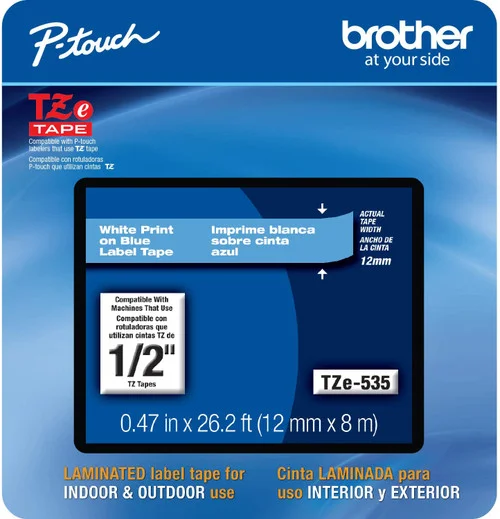 BROTHER TZE-535 1/2 IN. WHITE ON BLUE P-TOUCH TAPE