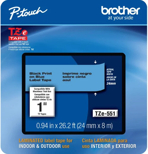 BROTHER TZE-551 1 IN. BLACK ON BLUE P-TOUCH TAPE