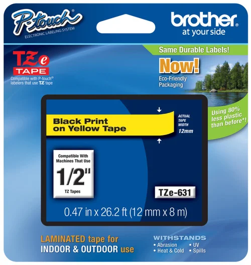 BROTHER TZE-631 1/2 IN. BLACK ON YELLOW P-TOUCH TAPE