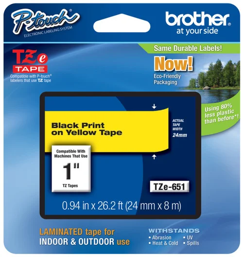 BROTHER TZE-651 1 IN. BLACK ON YELLOW P-TOUCH TAPE