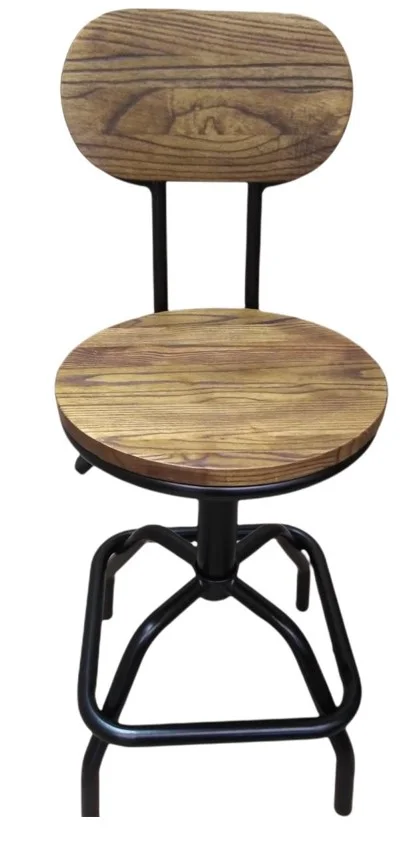 Bar Stool Wooden Seat & back with Metal leg ,height adjustable Color Brown