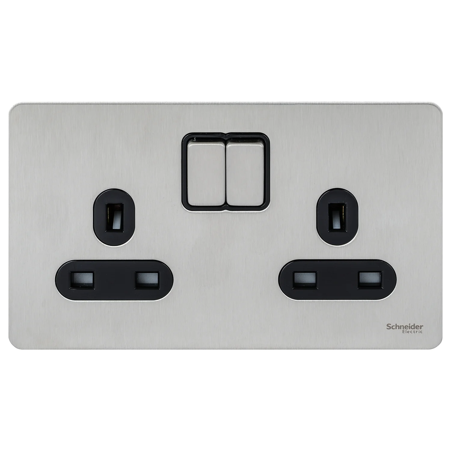 Ultimate Screwless flat plate - switched socket - 2 gangs - stainless stl Black