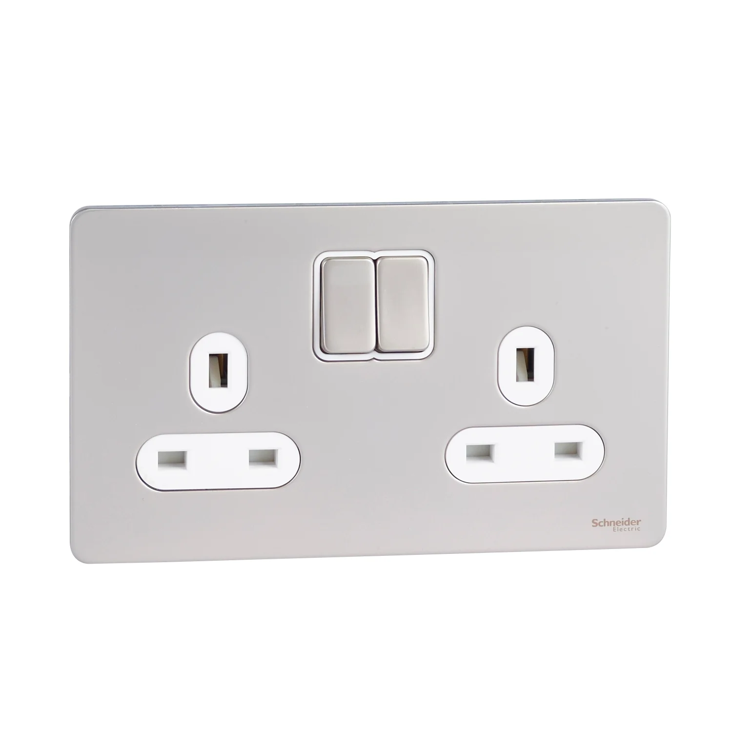 Ultimate Screwless flat plate - switched socket - 2 gangs - pearl nickel