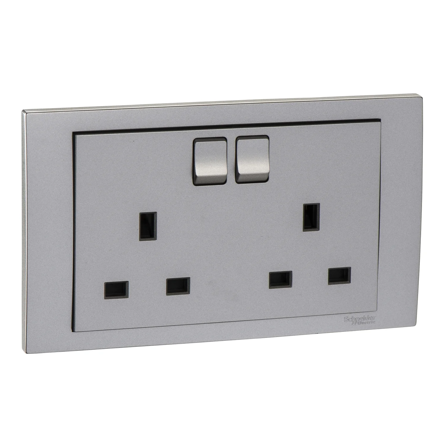 Vivace 13A 250V TwinGang Switched Socket,Aluminium Silver