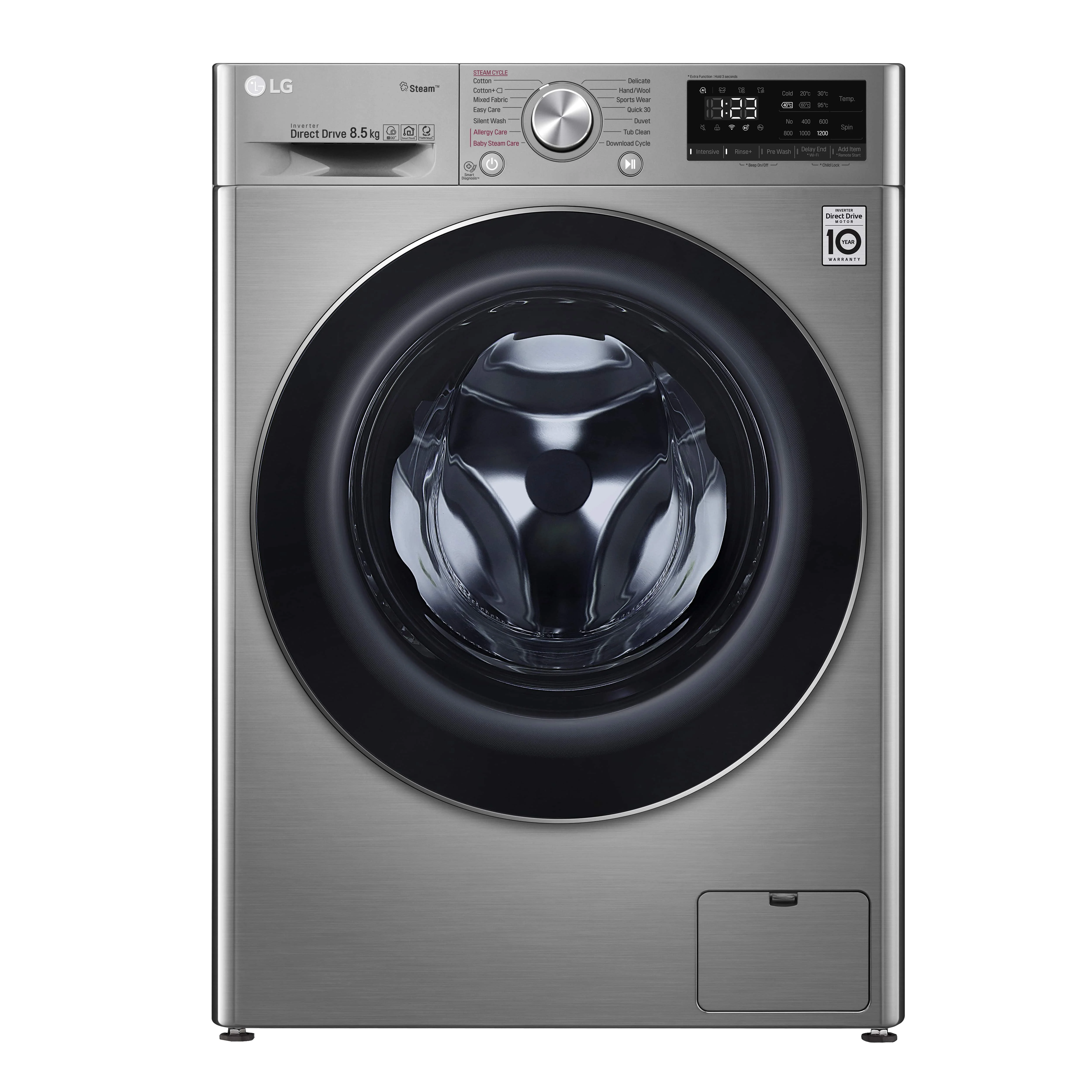 LG 8.5 Kg Front Load Washing Machine, Stainless Silver - F2V5GYP2T