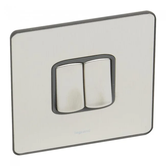 Single Pole plate switch Synergy -2 gang -2-way -10 AX -250 V~ Sleek Design brushed stainless steel