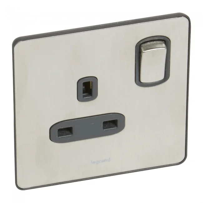 British standard Synergy -Single Pole 1 gang switch -13 A -250 V~ Sleek Design brushed stainless steel