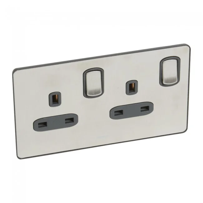 British standard Synergy -Single Pole 2 gang switch -13 A -250 V~ Sleek Design brushed stainless steel