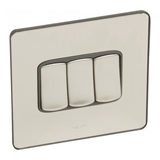 Single Pole plate switch Synergy -3 gang -2-way -20 AX -250 V~ Sleek Design brushed stainless steel