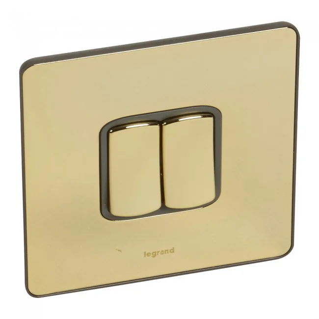 Single Pole plate switch Synergy -2 gang -2-way -10 AX -250 V~ Sleek Design glossy gold