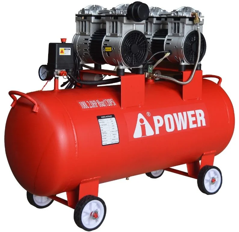 HLF20100 (100L, 2x850W/2x1HP, 8 BAR / 120PSI, 5.7CFM & 160L/Min, 50HZ/230V, OIL FREE 100 LTR SILENT AIR COMPRESSOR)