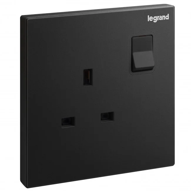 British standard socket outlet Galion 13A 250V~ 1 gang single pole - switched - matt black