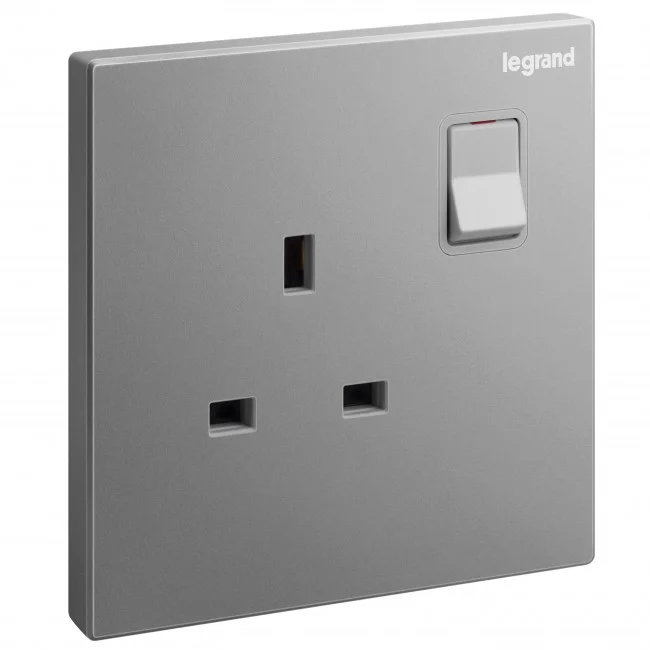 British standard socket outlet Galion 13A 250V~ 1 gang single pole - switched - dark silver<BR>