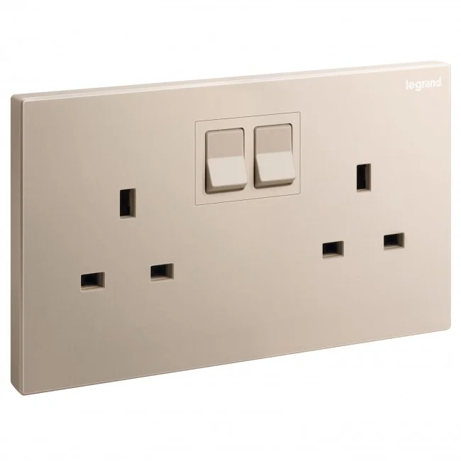 British standard socket outlet Galion 13A 250V~ 2 gang single pole - switched - rose gold