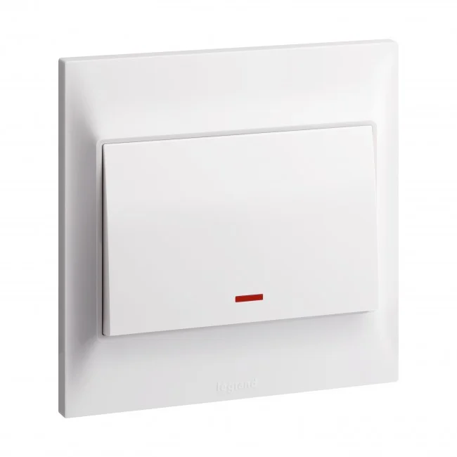 Double pole switch Belanko S - 20A 250V~ 1 gang - 1-way switch + red indicator + earth connection - white<BR>