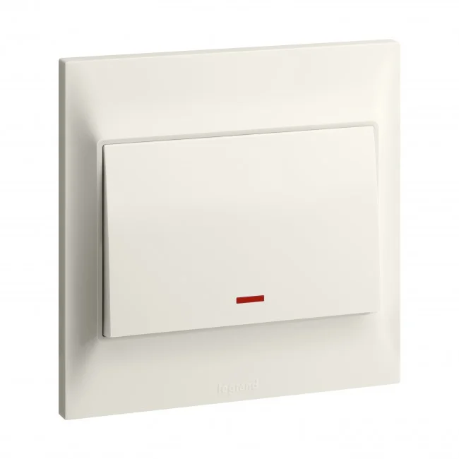 Double pole switch Belanko S - 20A 250V~ 1 gang - 1-way switch + red indicator + earth connection - ivory