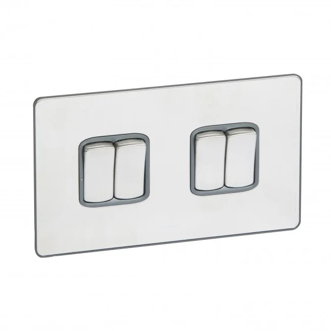 Single Pole plate switch Synergy -4 gang -2-way -20 AX -250 V~ Sleek Design brushed stainless steel