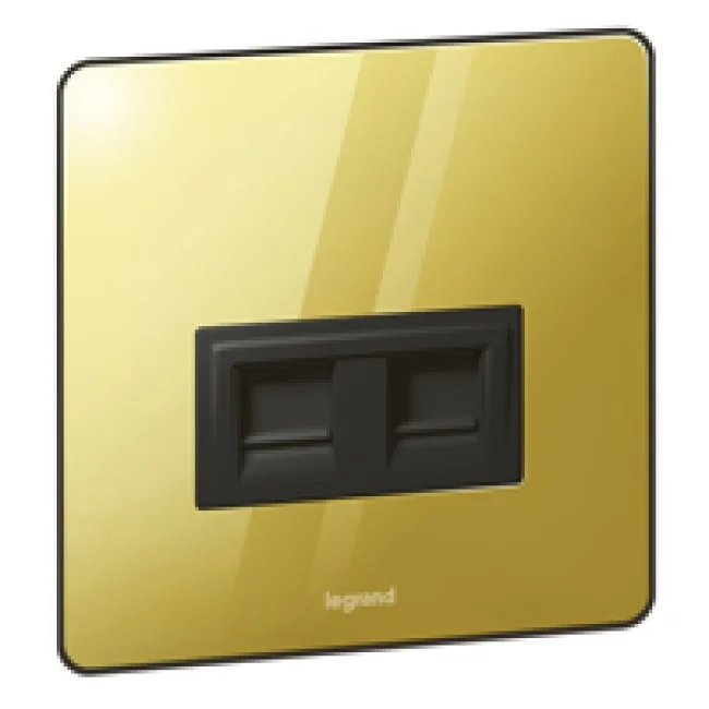 RJ 45 category 6 socket Synergy - twin - Sleek Design glossy gold