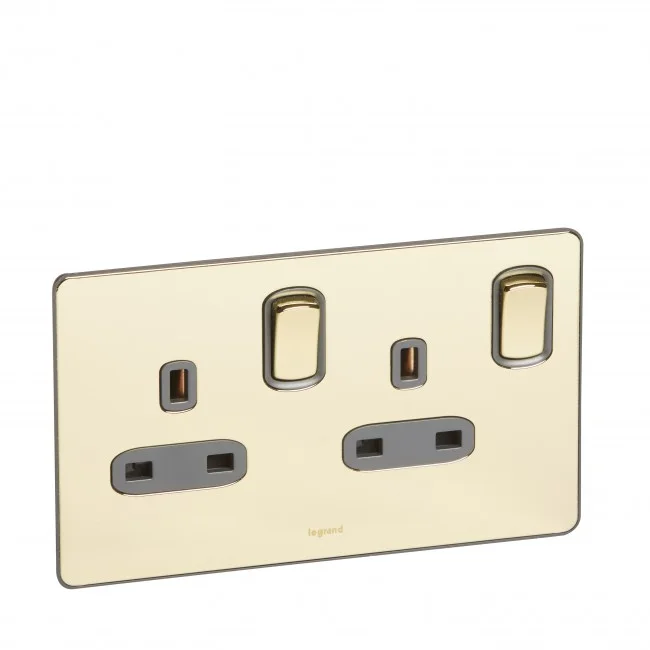 British standard Synergy -Single Pole 2 gang switch -13 A -250 V~ Sleek Design glossy gold