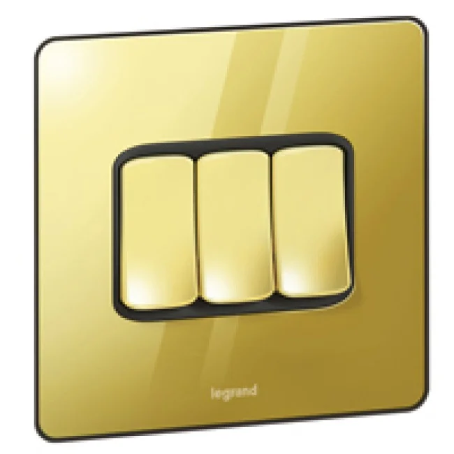 Single Pole plate switch Synergy -3 gang -2-way -20 AX -250 V~ Sleek Design glossy gold