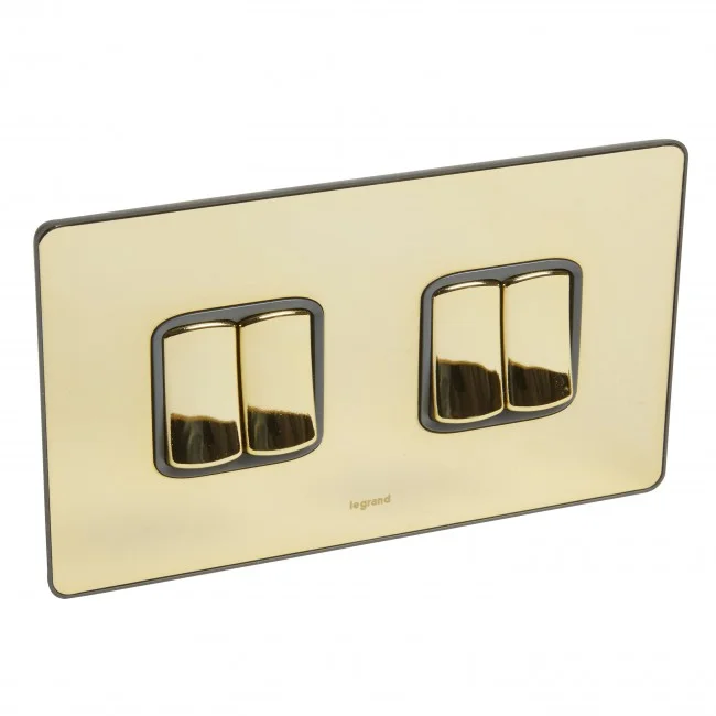 Single Pole plate switch Synergy -4 gang -2-way -20 AX -250 V~ Sleek Design glossy gold