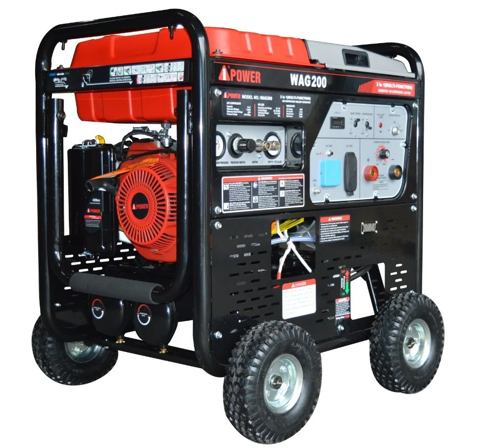 WAG200 (50HZ/230V, 5.0-5.5KW, 50-200A, 20L TANK, 3-IN-1 AIR COMPRESSOR AND GASOLINE WELDING GENERATOR)