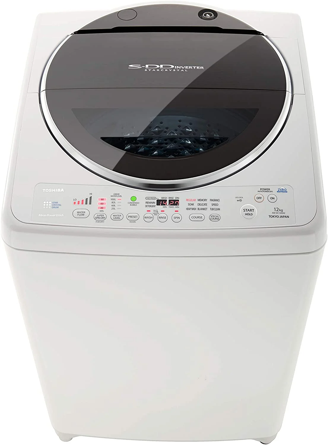 Toshiba 12Kg Fully Auto Top Load Washer - Direct Drive -Inverter- White AW-DC1300WBA(W)