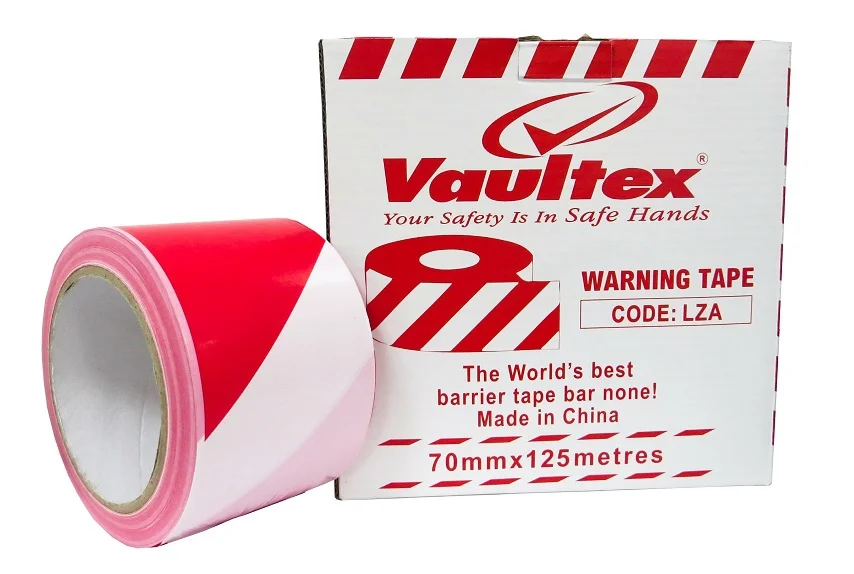 VAULTEX WARNING TAPE RED & WHITE - 70MM x 125 METRES