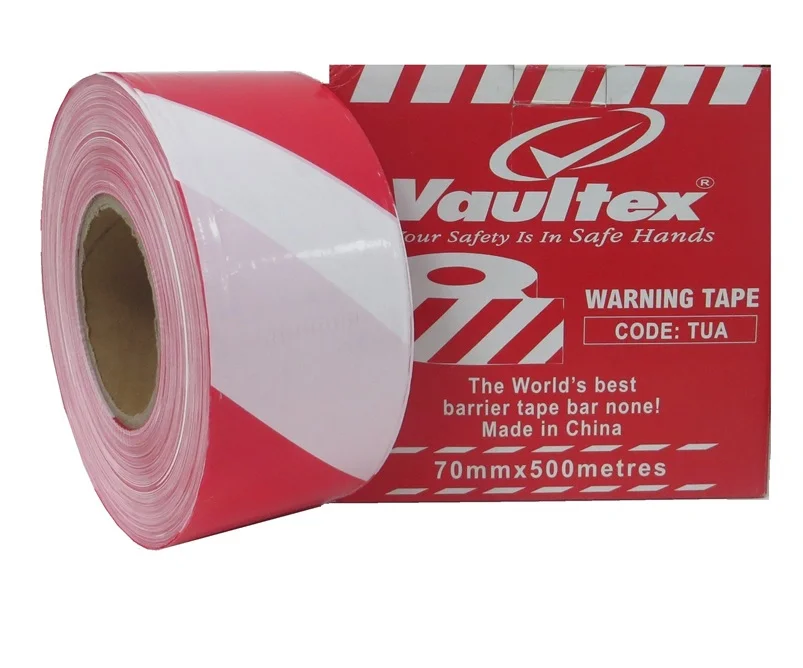 VAULTEX WARNING TAPE RED & WHITE - 70MM x 500 METRES