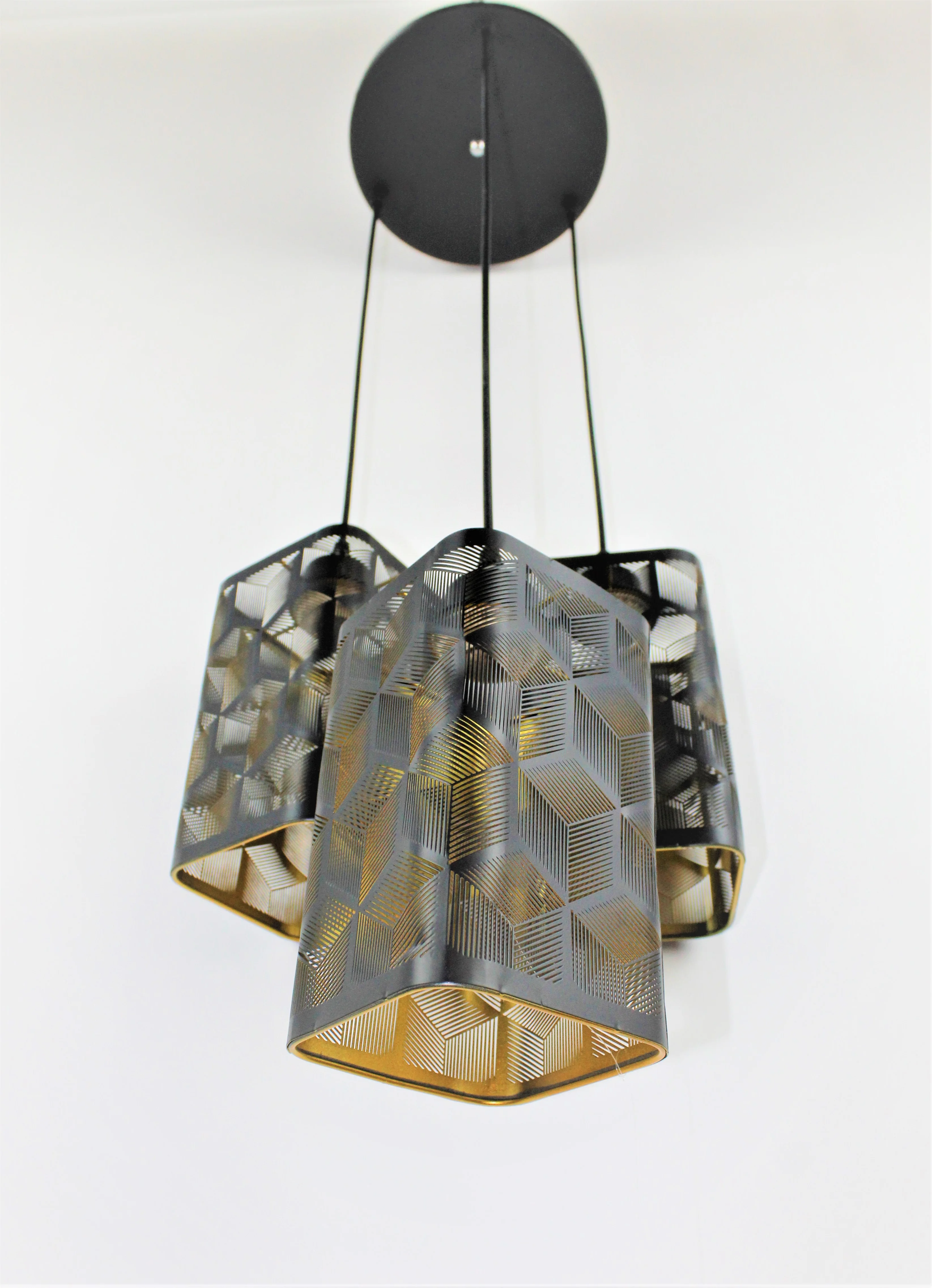 Faccini Pendant Light 5750/3 METAL COVER / ( OUT BK/ IN GD )