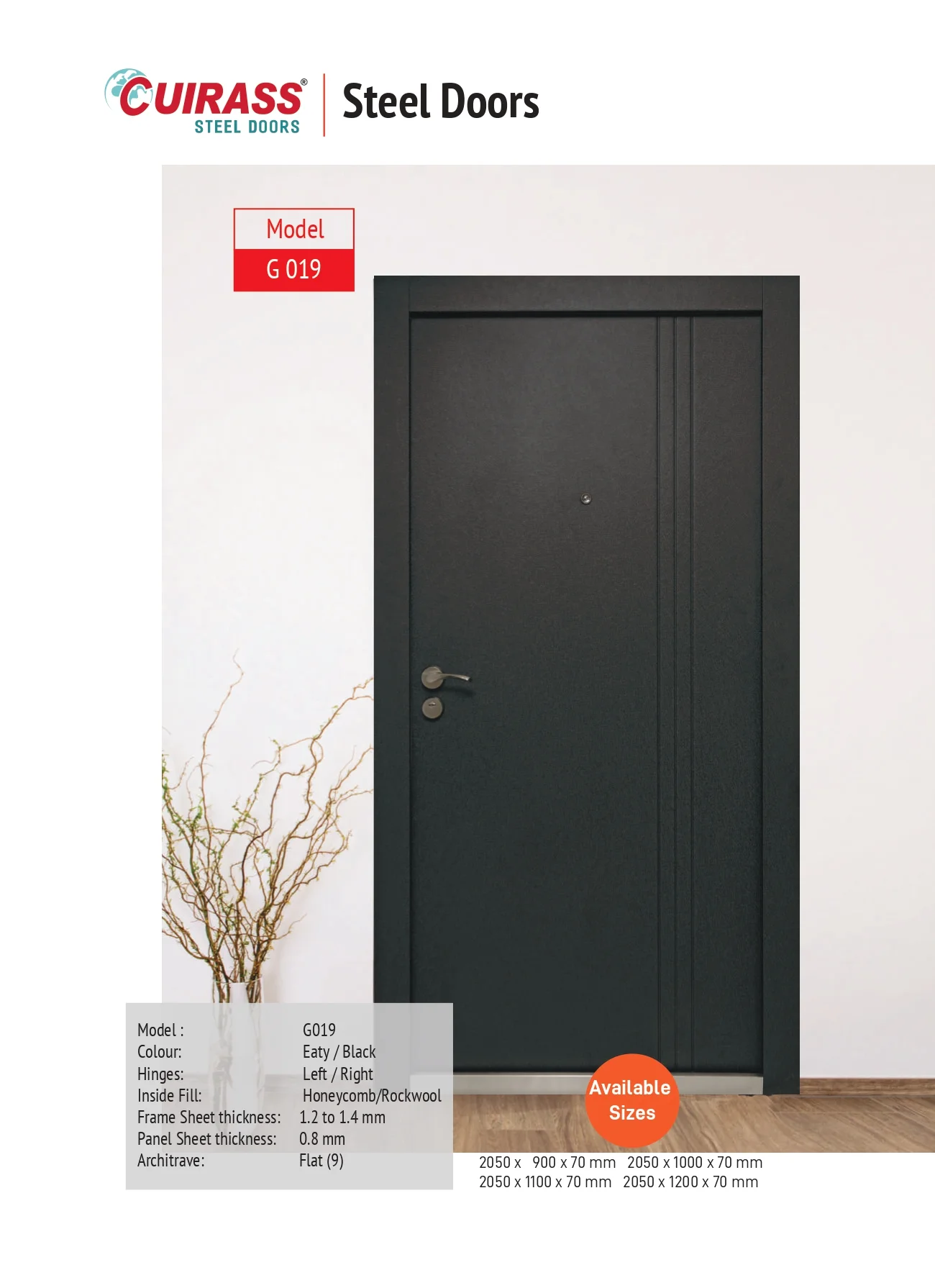 CUIRASS STEEL DOOR G 019 MATTE BLACK