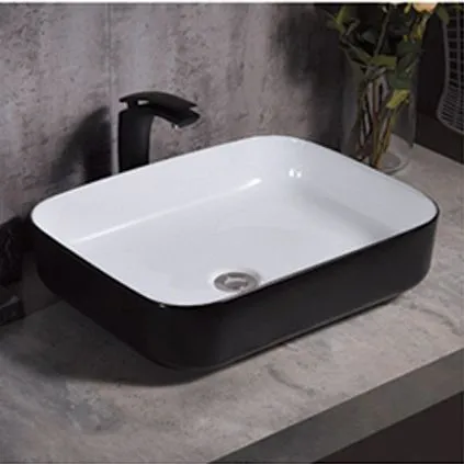 GOLDEN DRAGON BATHROOM ABOVE COUNTER MOUNTING WASH BASIN - GD1189B CERAMIC GOLDEN DRAGON ART WASH BASIN, MATTE BLACK AND WHITE COLOR. SIZE: 500x400x135mm