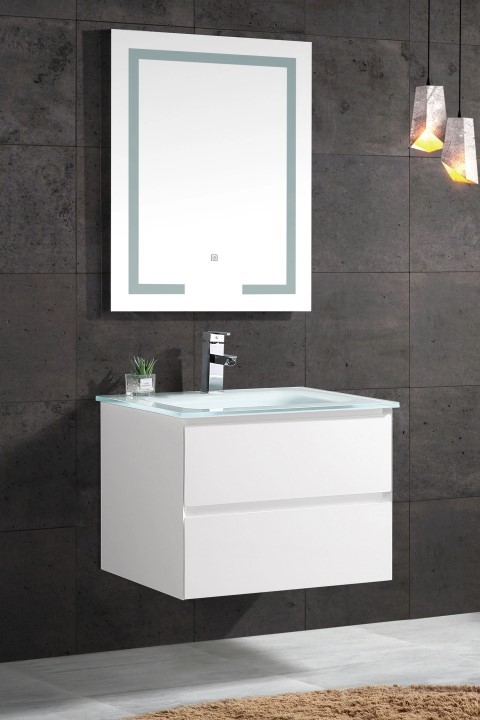 GOLDEN DRAGON BATHROOM CABINET WITH AN LED MIRROR, MODERN MINIMALIST BATHROOM CABINET WITH GLASS WASH BASIN COMBINATION, GD1923 GOLDEN DRAGON BATHROOM CABINET; 60CM.