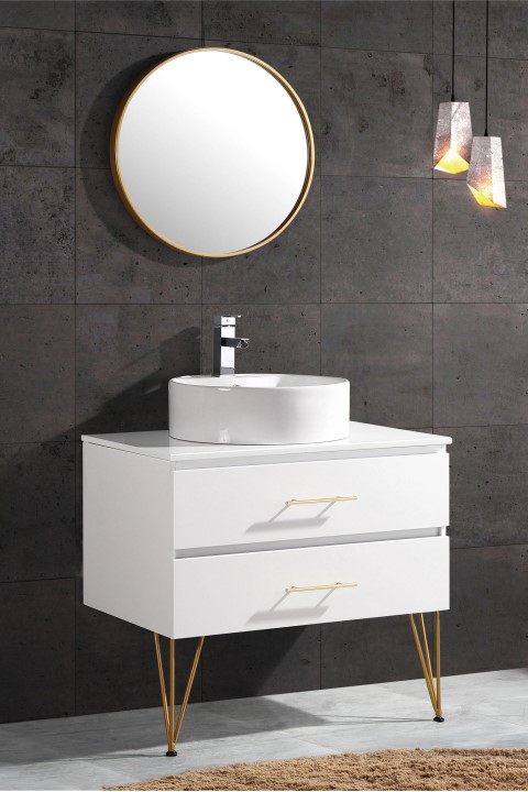 GOLDEN DRAGON BATHROOM CABINET WITH AN LED MIRROR, MODERN MINIMALIST BATHROOM CABINET WITH MARBLE TOP COUNTER AND CERAMIC WASH BASIN COMBINATION, GD1928 GOLDEN DRAGON BATHROOM CABINET; 80CM.