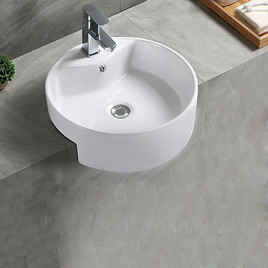 GOLDEN DRAGON BATHROOM SEMI-COUNTER MOUNTING WASH BASIN - GD7282 CERAMIC GOLDEN DRAGON ART WASH BASIN, WHITE COLOR. SIZE: 440x440x180mm