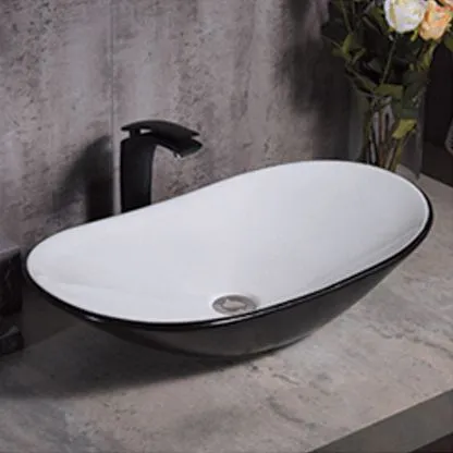 GOLDEN DRAGON BATHROOM ABOVE COUNTER MOUNTING WASH BASIN - GD858 CERAMIC GOLDEN DRAGON ART WASH BASIN, MATTE BLACK AND WHITE COLOR. SIZE: 630x370x150mm