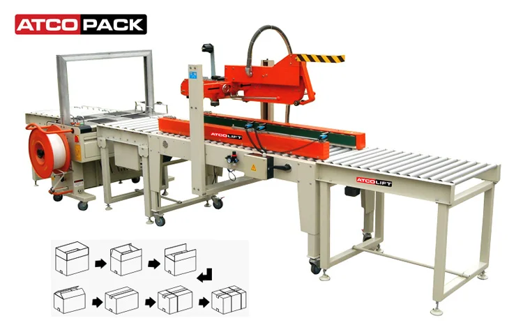 Auto Flap Folding Carton Sealer + Strapping Machine