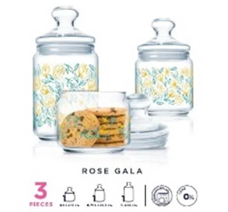 LUMINARC ROSE GALA 3PC POT JAR SET (0.5/0.75/1LTR)-V0953