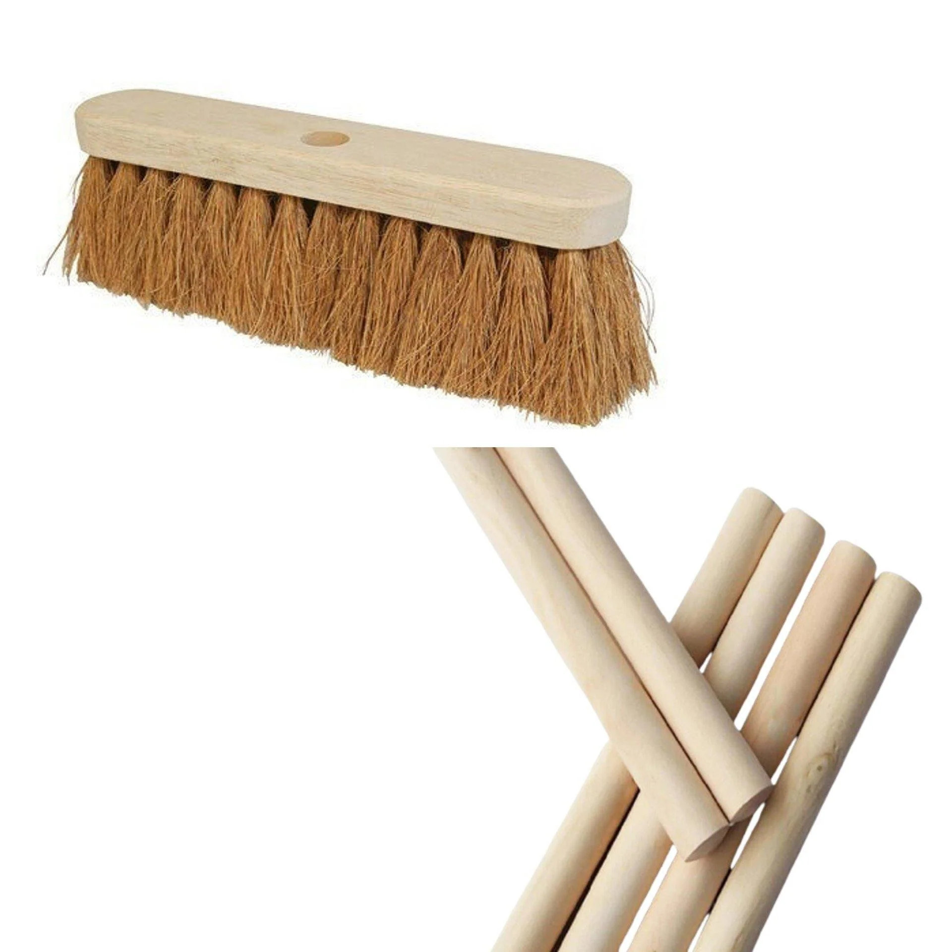 Wooden Coco Broom 60 cm length with Wooden Handle,Heavy Duty