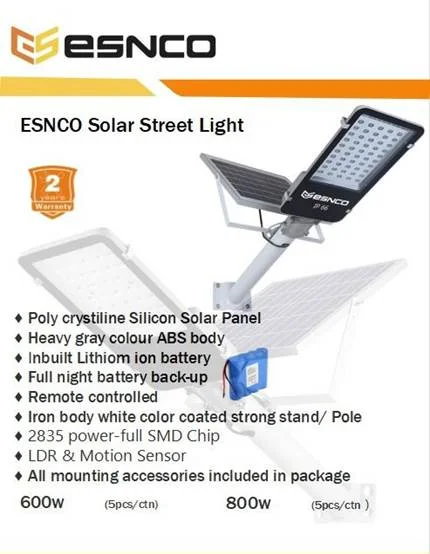 ESNCO SOLAR STREET LIGHT ES61 600W WH