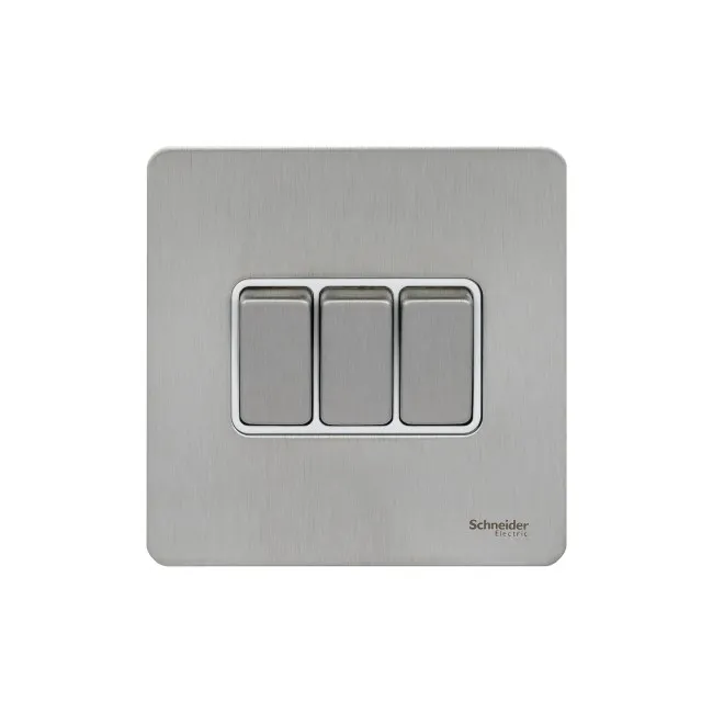 Schneider Electric Ultimate Screwless flat plate rocker plate switch 3 gangs stainless steel GU1432WSS