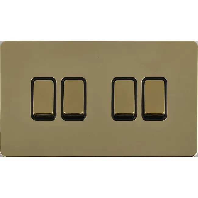 Schneider Electric Ultimate Screwless flat plate 1 pole 2 way plate switch 4 gangs brass GU1442BPB