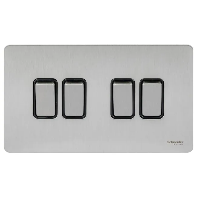 Schneider Electric Ultimate Screwless Flat Plate 2 way Plate switch 4 gangs stainless stl Bl GU1442BSS